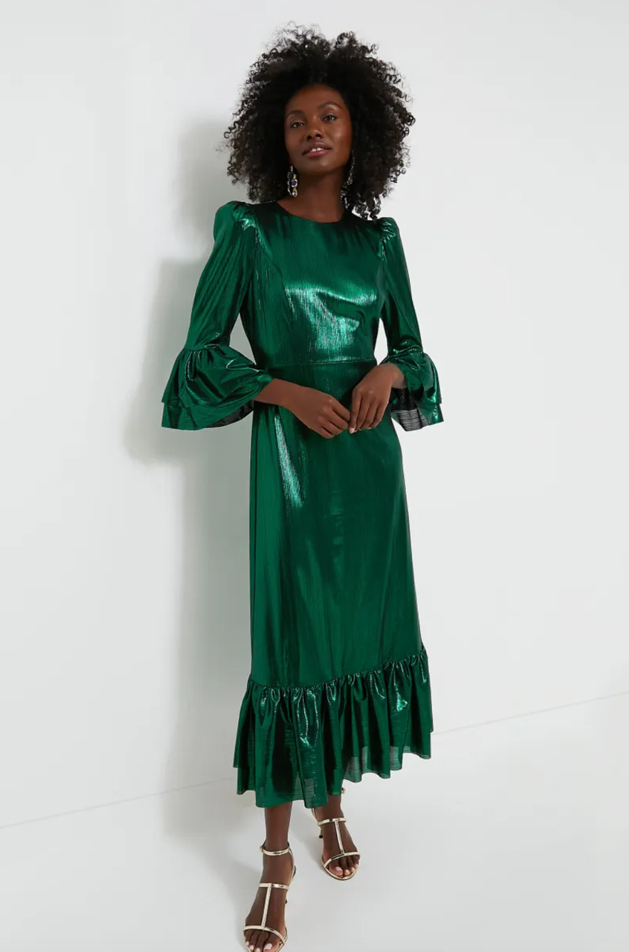Tuckernuck Emerald Crinkle Lurex Lillith Dress Sz S NWT